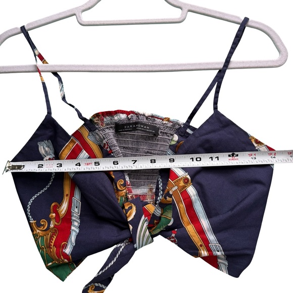 Zara Multicolor Printed Tie Front Crop Top Size XS-S Boho Coastal Mediterranean - Picture 8 of 8
